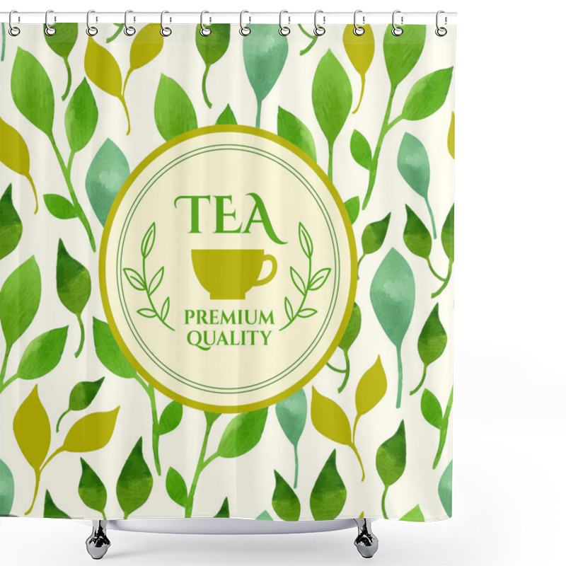 Personality  Teapot Logo On Leaves Background Shower Curtains