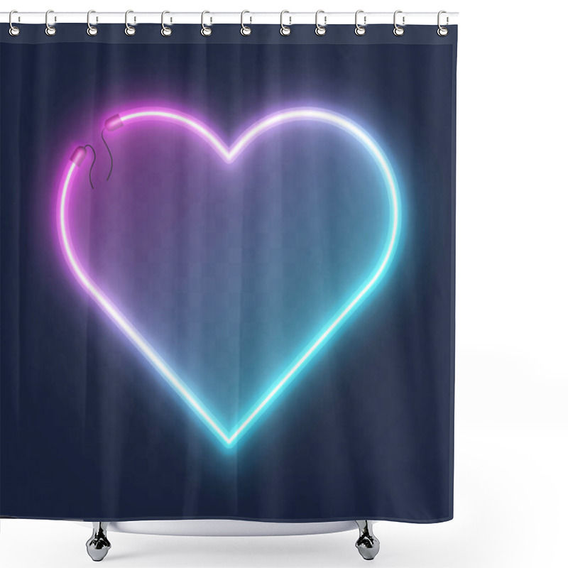 Personality  Realistic Glowing Shape Neon Heart Frame Isolated On Transparent Background With Place For Text. Shining And Glowing Neon Effect With Wires, Vector Illustration. Shower Curtains