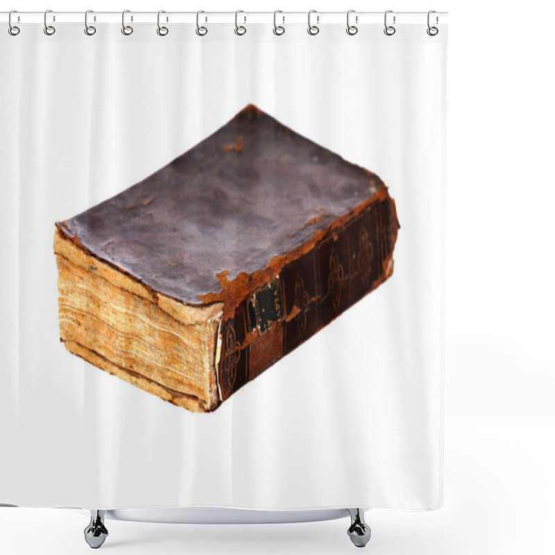 Personality  Old Book With Brown Cover Isolated On White Background Shower Curtains