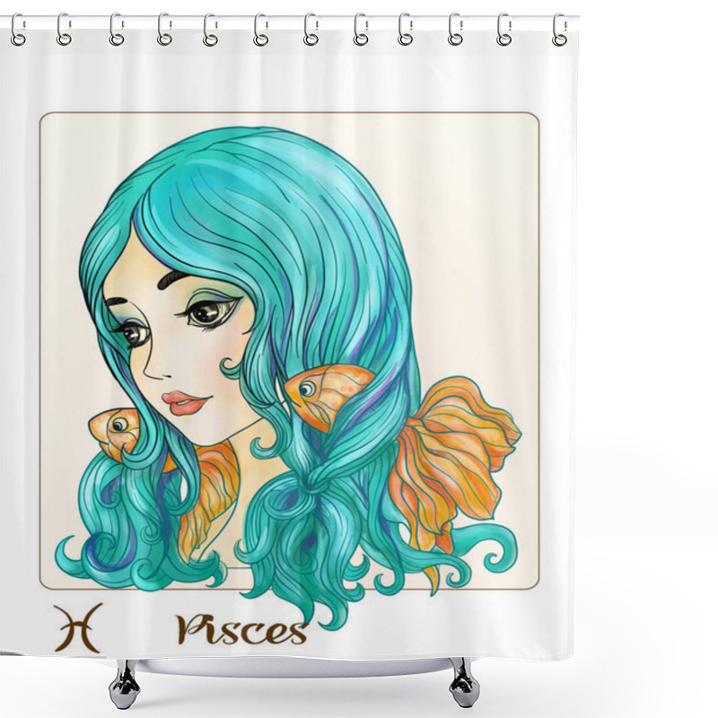 Personality  Pisces. A Young Beautiful Girl In The Form Of One Of The Signs Of The Zodiac. Shower Curtains