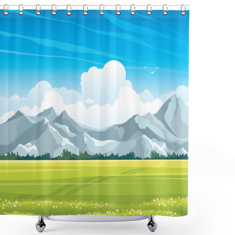 Personality  Summer Landscape With Meadow And Mountains Shower Curtains