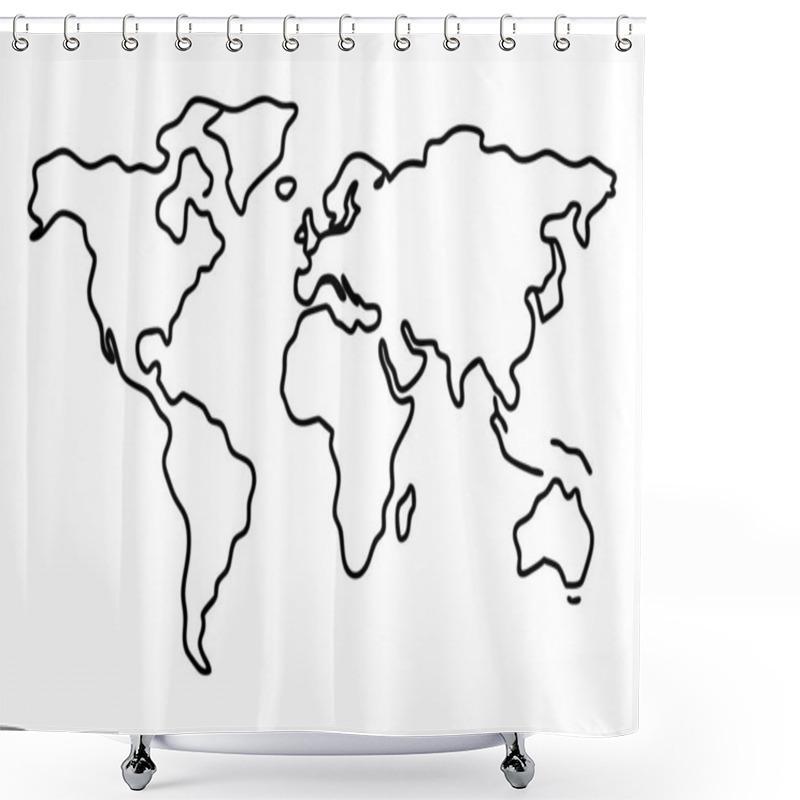 Personality  Stylized World Map In Monochrome With Clean And Minimalist Aesthetic Shower Curtains