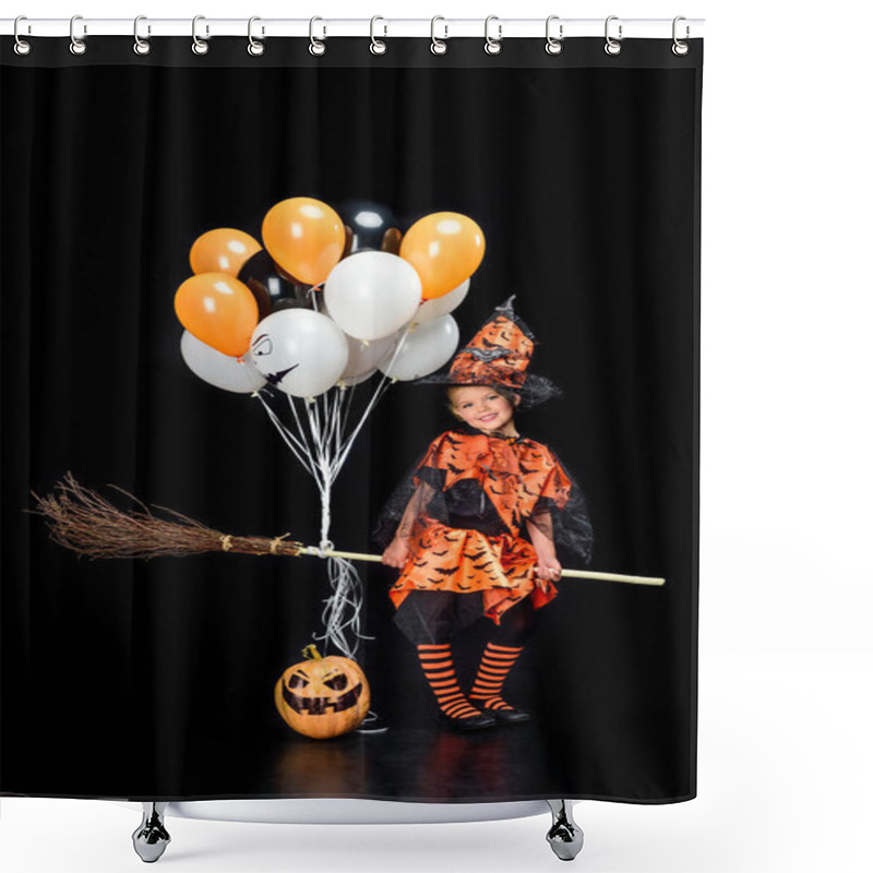 Personality  Little Witch With Broom And Balloons  Shower Curtains