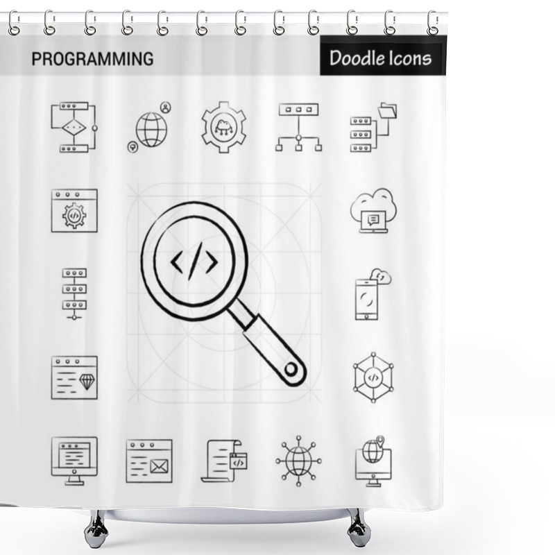 Personality  Set Of 17 Programming Hand-drawn Icon Set Shower Curtains