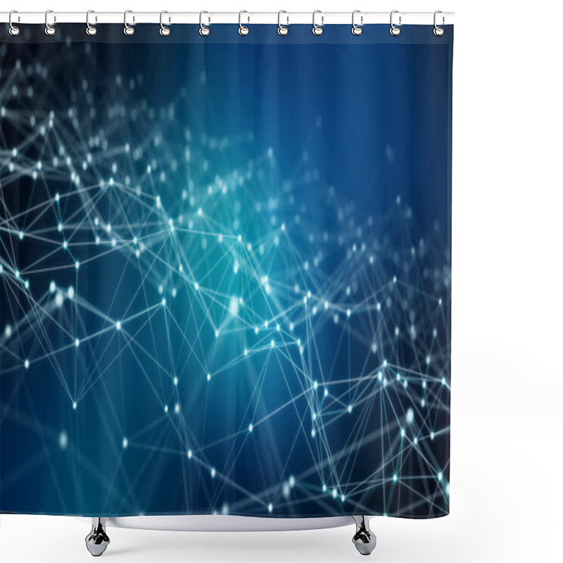 Personality  Abstract Connection Blue Background Network 3D Rendering Shower Curtains