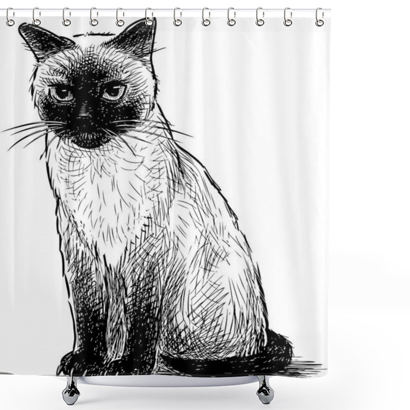 Personality  A Hand Drawing Of A Sitting Siamese Kitten Shower Curtains