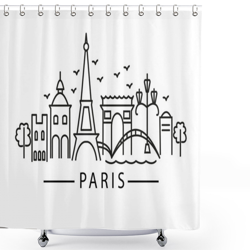 Personality  Vector Illustration Of Paris In Line Art Style Black And White Eiffel Tower Bridge Houses Lantern And Trees Shower Curtains