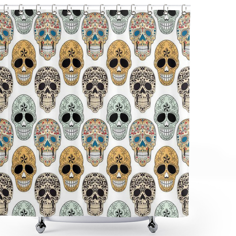 Personality  Colorful Skull With Ornamental Pattern.Halloween.Seamless Modern Abstract Background. - Vector Shower Curtains