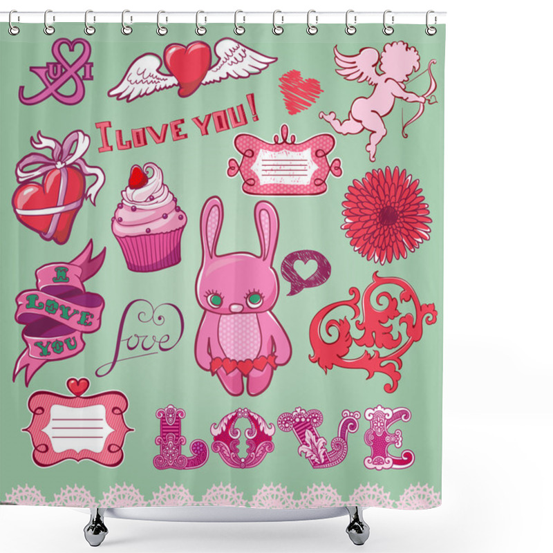 Personality  Set Of Hand-drawn Valentine Elements For Design Shower Curtains