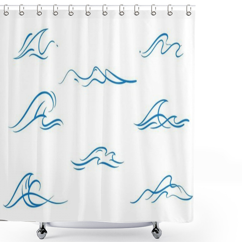 Personality  Vector Set Of Simply Dawn Ocean Waves Shower Curtains