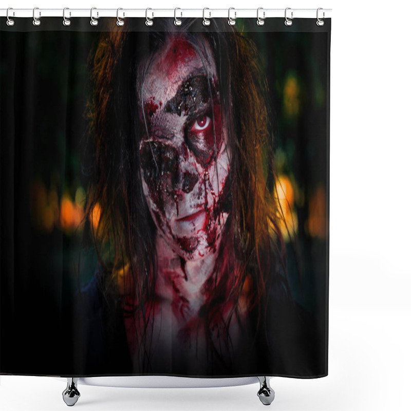 Personality  Scary Zombie On Dark Background. Halloween Monster Shower Curtains