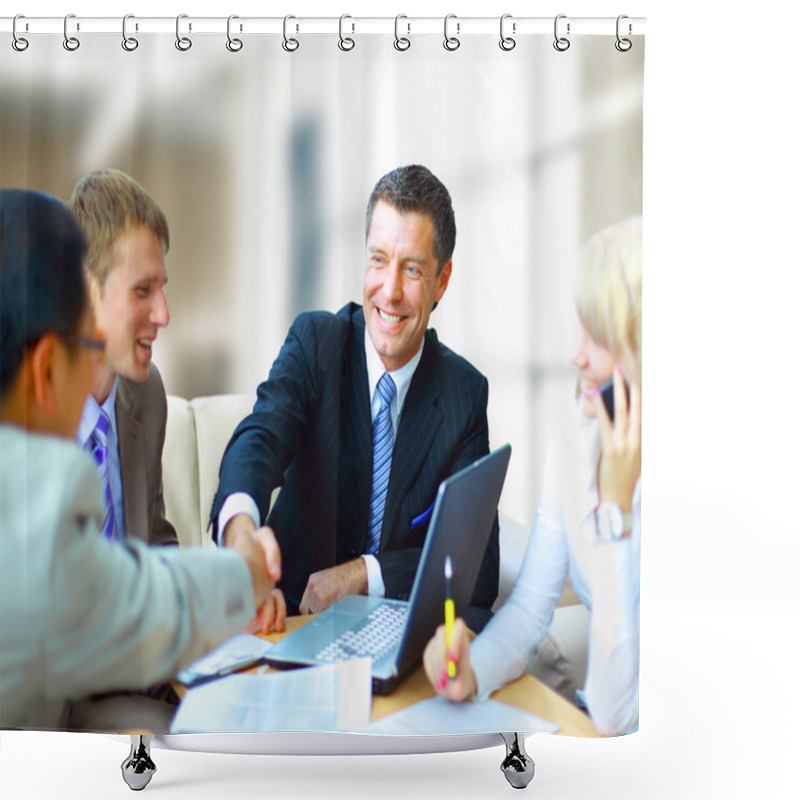 Personality  Business Shaking Hands, Finishing Up A Meeting Shower Curtains