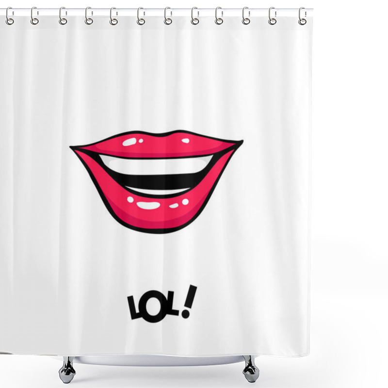 Personality  Sexy Female Mouth Laughing And LOL! Lettering. Vector Comic Illustration In Pop Art Retro Style Isolated On White Background. Shower Curtains