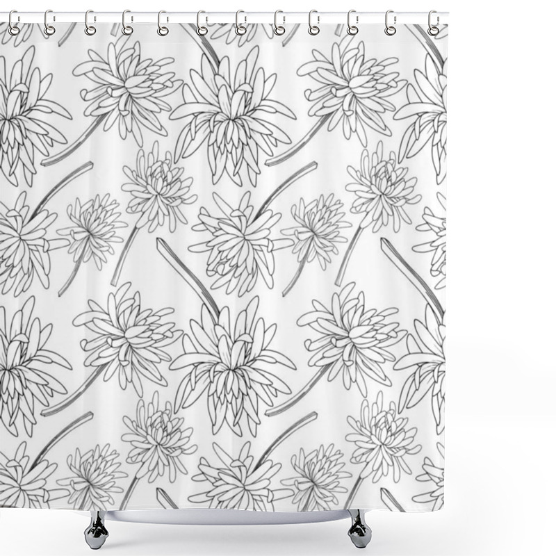 Personality  Vector Chrysanthemum Floral Botanical Flower. Black And White Engraved Ink Art. Seamless Background Pattern. Shower Curtains