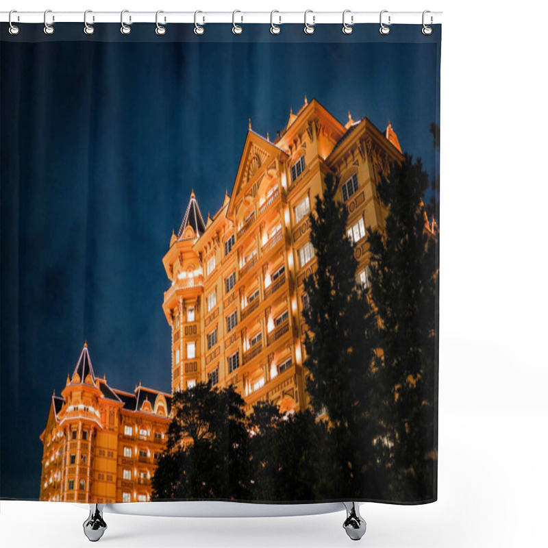 Personality  Night View Of Illuminated Hotel. Shooting Location: Chiba Prefecture Shower Curtains