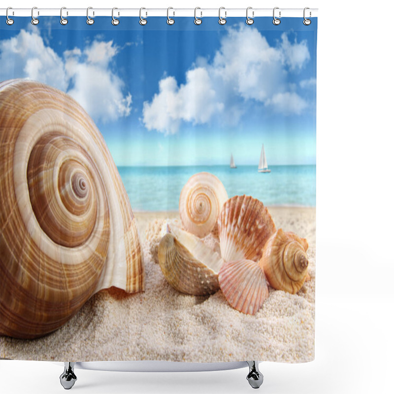 Personality  Seashells On The Beach Shower Curtains