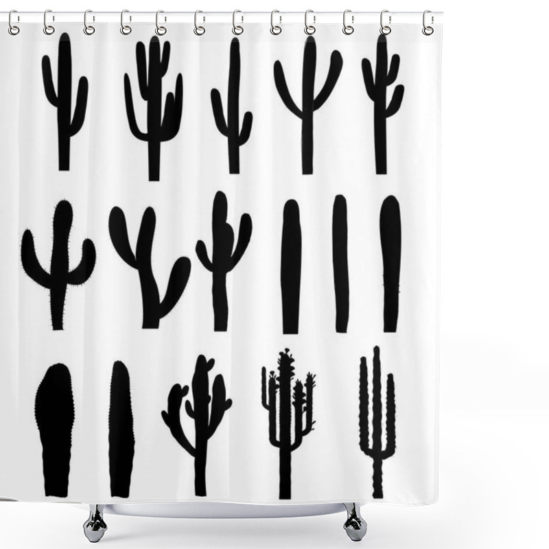 Personality  Black Silhouettes Of Saguaro Cactus. Vector Shower Curtains