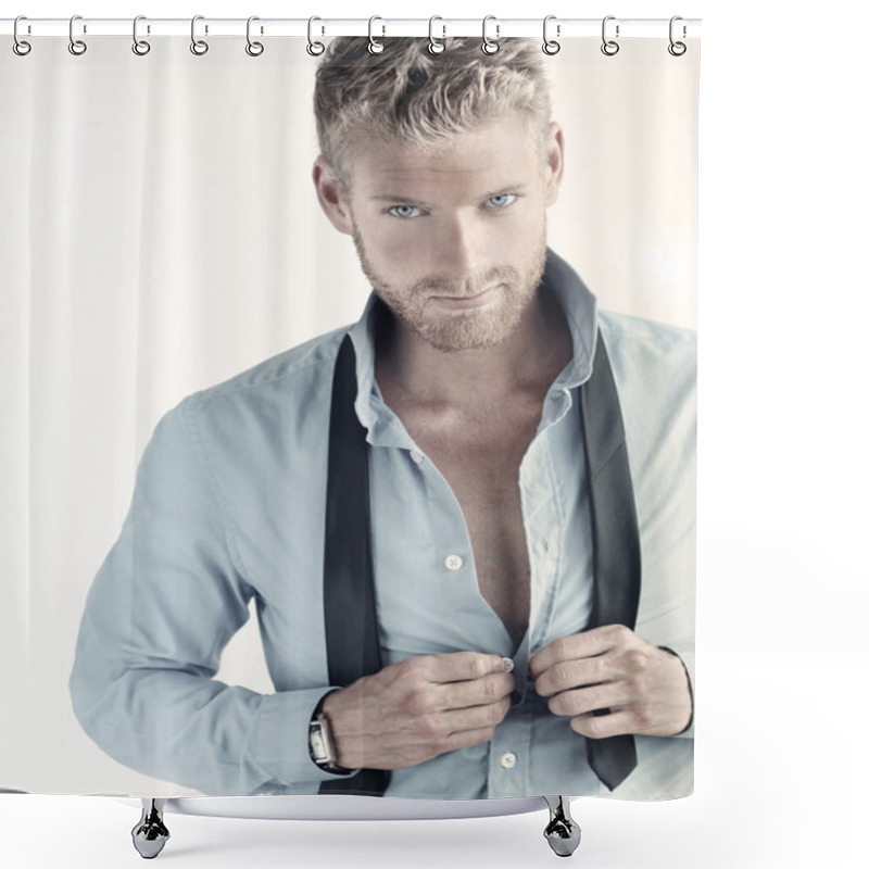 Personality  Young Hunky Business Man Shower Curtains