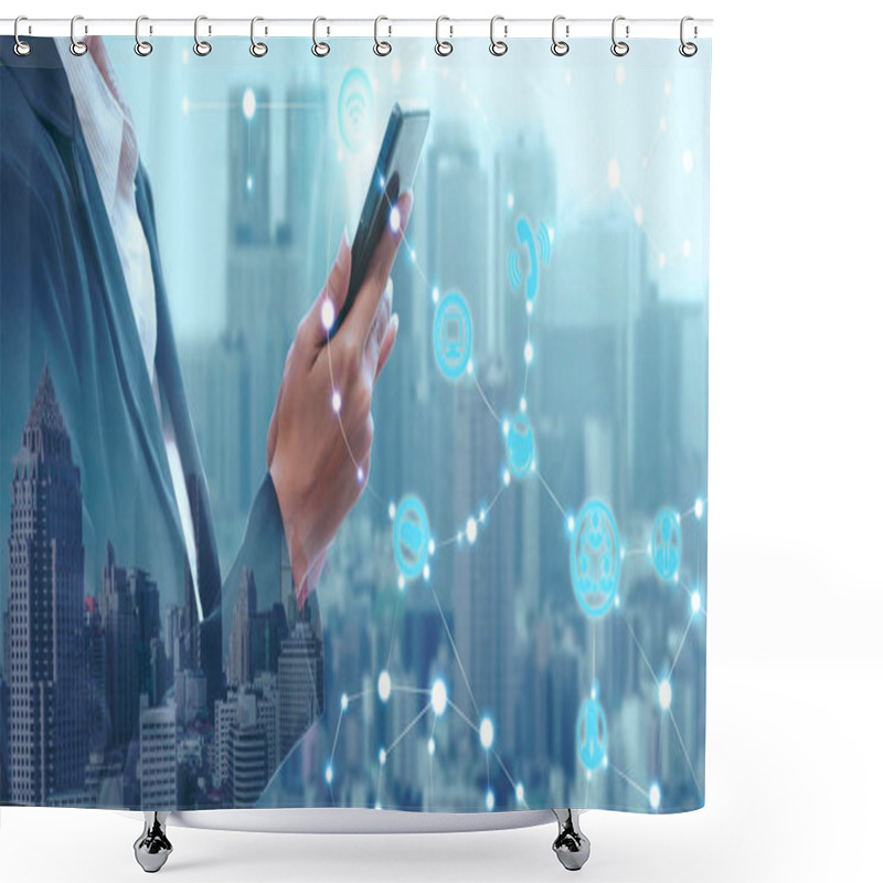 Personality  Mobile Phone Network And Wireless Communication Concept - Internet Of Things ( IOT ), Information Communication Technology ( ICT ) Shower Curtains