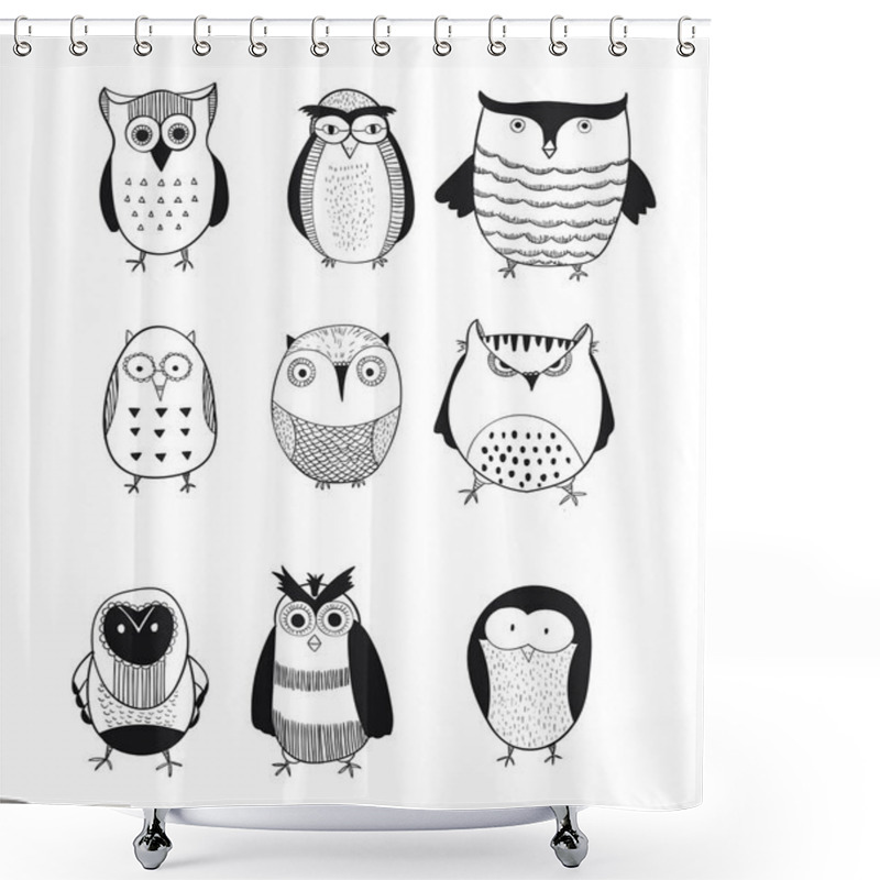 Personality  Owl Logo Set. Beautiful Vector Set Of Twelve. Owls Hats, Sunglasses Shower Curtains