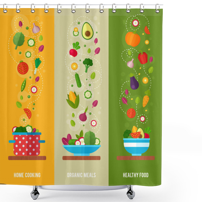 Personality  Concept Banners With Flat Vegetable Icons Shower Curtains