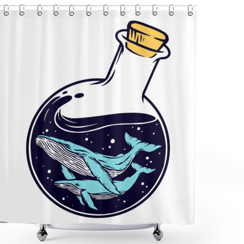 Personality  Whale And Bottle Vector Illustration Shower Curtains