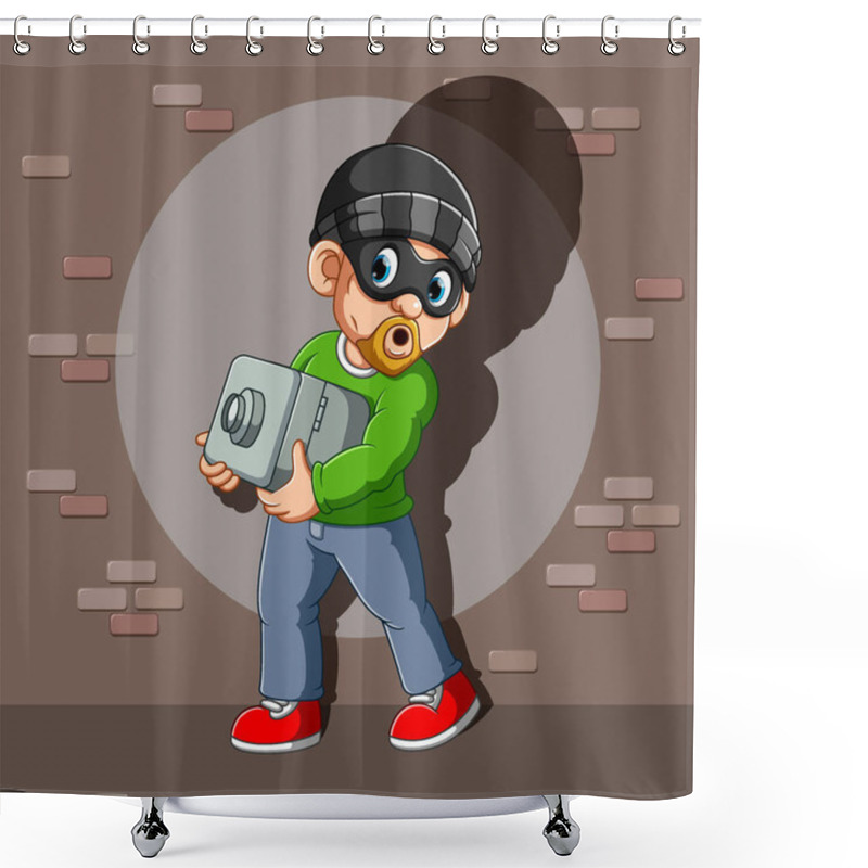 Personality  A Thief Who Has Stolen Safe Deposit Box In His Hands Of Illustration Shower Curtains