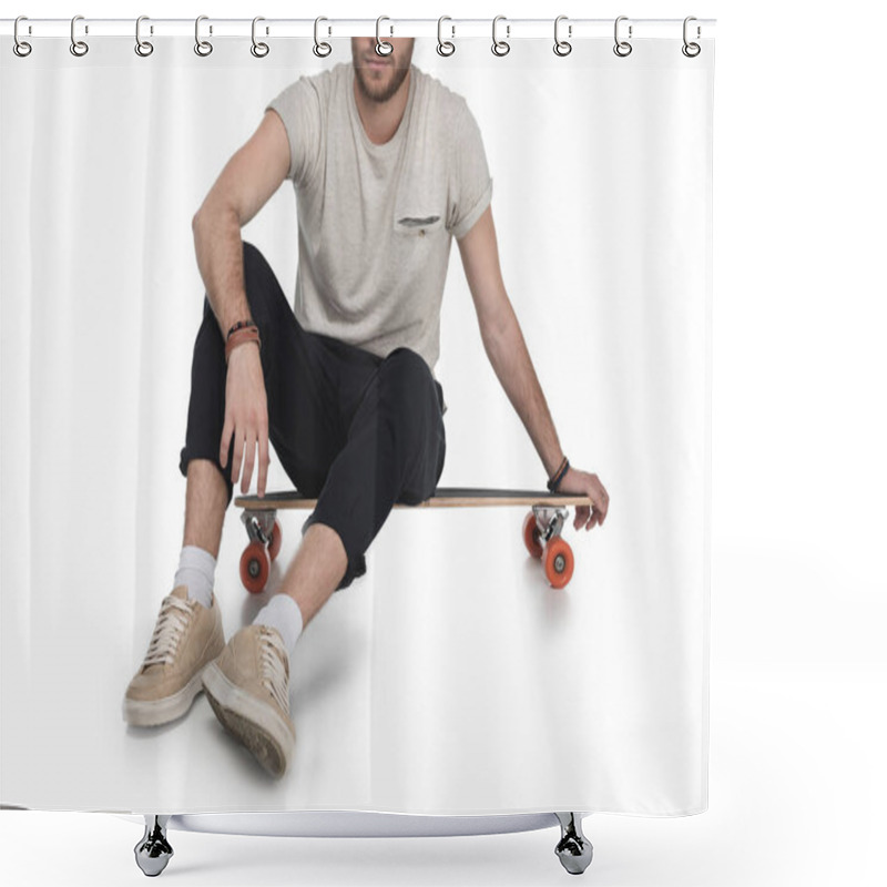 Personality  Young Man With Longboard Shower Curtains