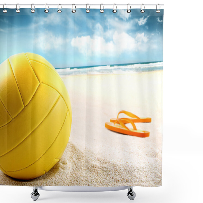 Personality  Volleyball In The Sand With Sandals Shower Curtains