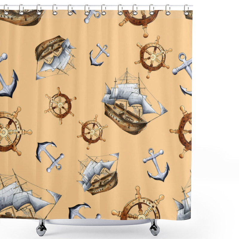 Personality  Sketch Sea Navigation Seamless Pattern Shower Curtains