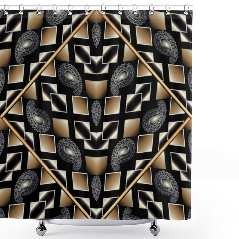 Personality  Paisley Seamless Pattern. Black Tribal Vector Background Shower Curtains