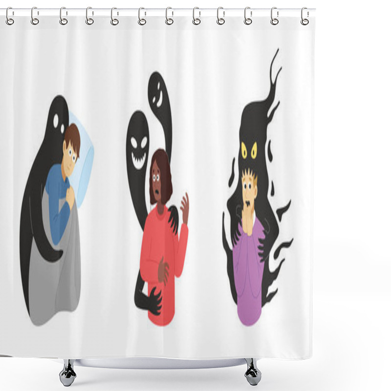 Personality  Psychological Instability Set. Phobias Collection. People Suffering From Mental Problems. Illustration In Flat Style Shower Curtains