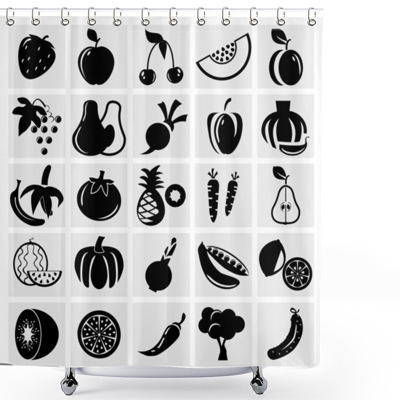 Personality  Fruit And Vegetables Icon Set Shower Curtains