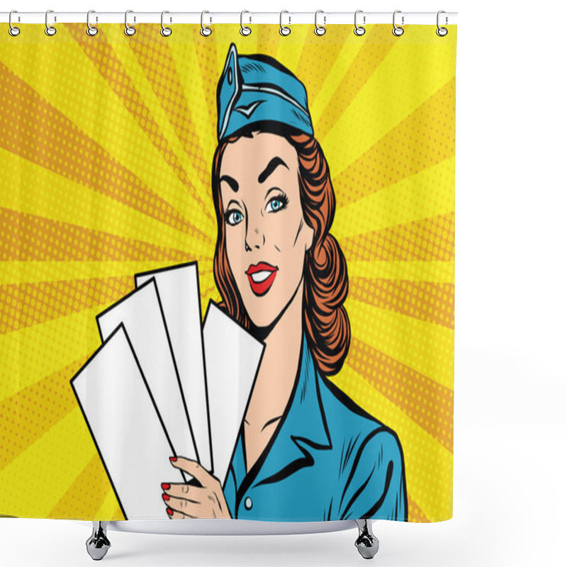 Personality  Girl Retro Stewardess With White Forms Brochure Ticket Shower Curtains