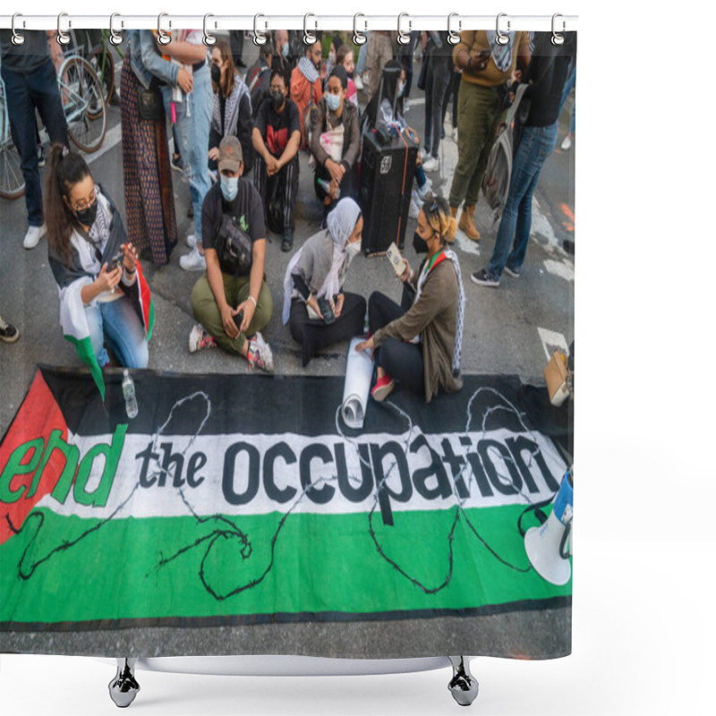 Personality  NEW YORK, UNITED STATES - May 15, 2021: Pro-Palestine, Anti-Israel Protesters Hold A Rally In New York City During Fighting Between Israel And Hamas In The Gaza Strip Shower Curtains