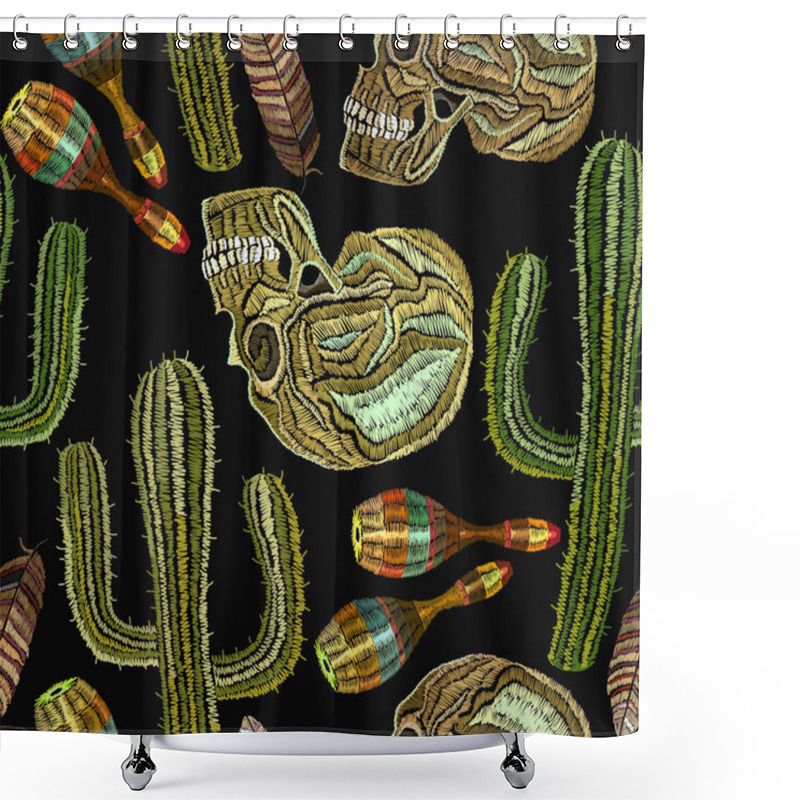 Personality  Embroidery Mexican Culture Seamless Pattern Art Shower Curtains