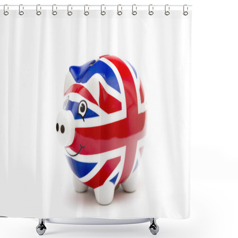 Personality  Porcelain Piggy Bank With UK Flag Print Isolated On White Shower Curtains