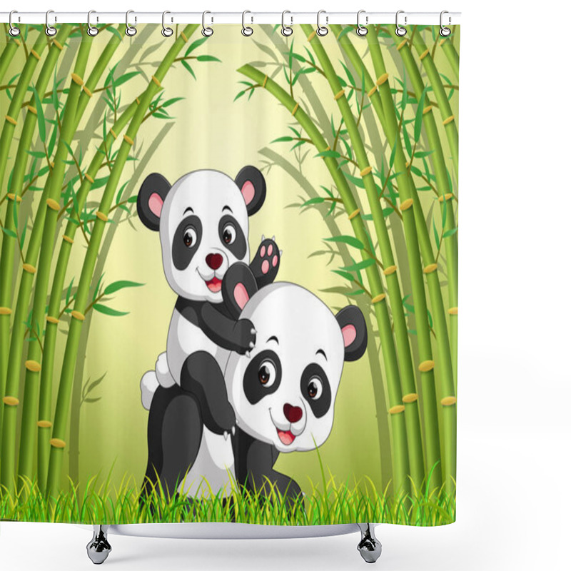 Personality  Two Cute Panda In A Bamboo Forest Shower Curtains