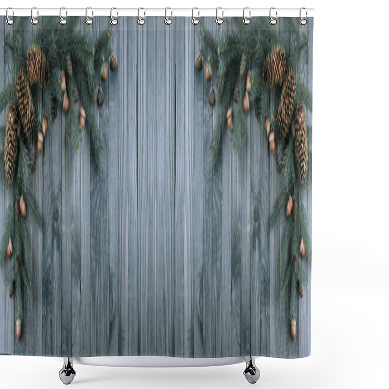 Personality  Christmas Background With Spruce Branches, Pine Cones And Acorns Shower Curtains