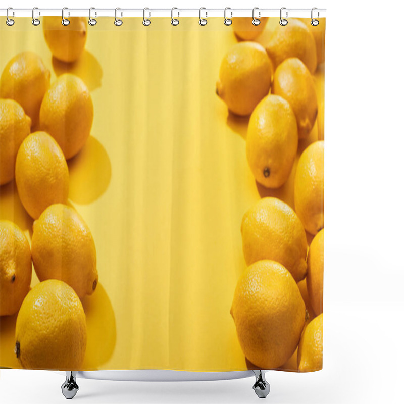 Personality  Fresh Ripe Whole Lemons On Yellow Background With Copy Space Shower Curtains