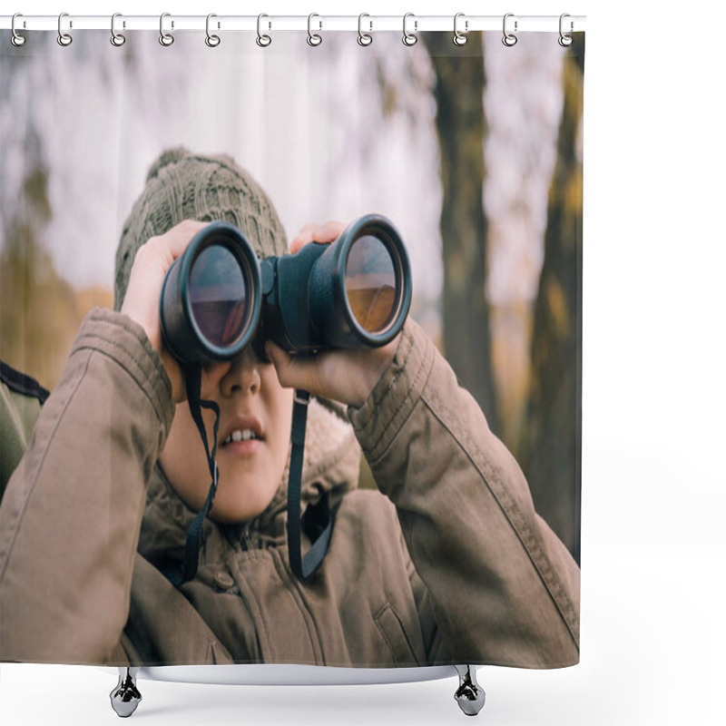 Personality  Kid Looking Through Binoculars On Nature Shower Curtains