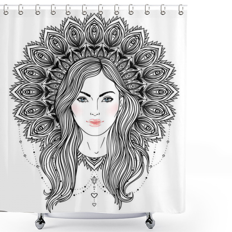 Personality  Tribal Fusion Boho Diva. Beautiful Divine Girl With Ornate Crown Shower Curtains