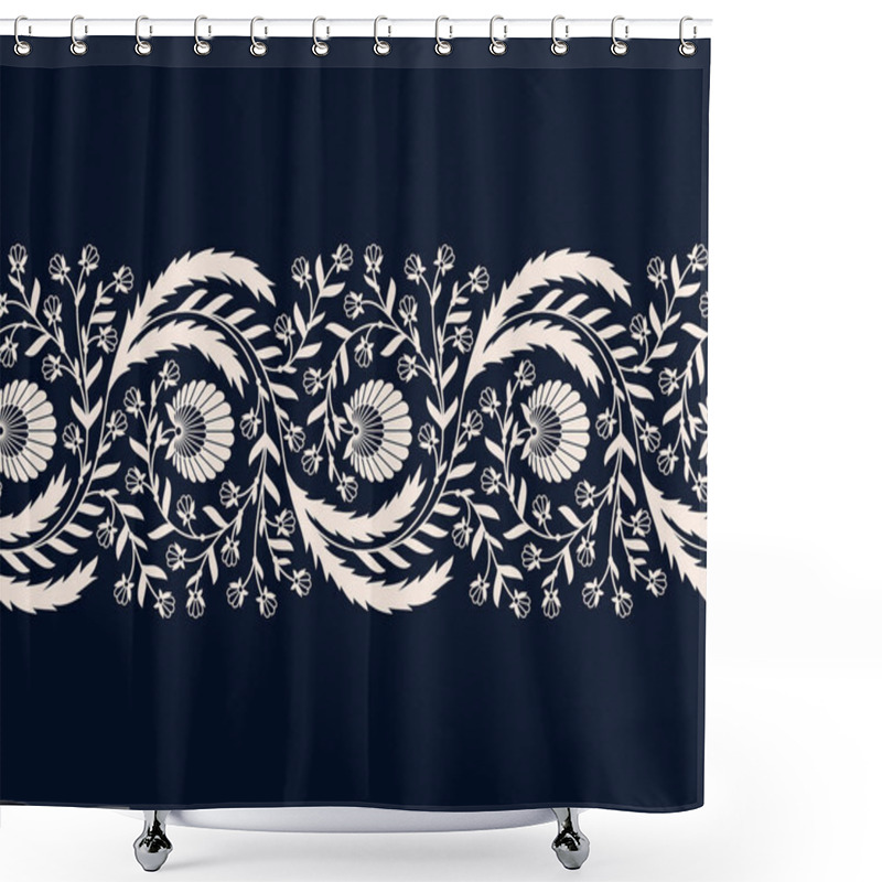 Personality  Seamless Vector White Retro Floral Border. Seamless Template In Swatch Panel Shower Curtains