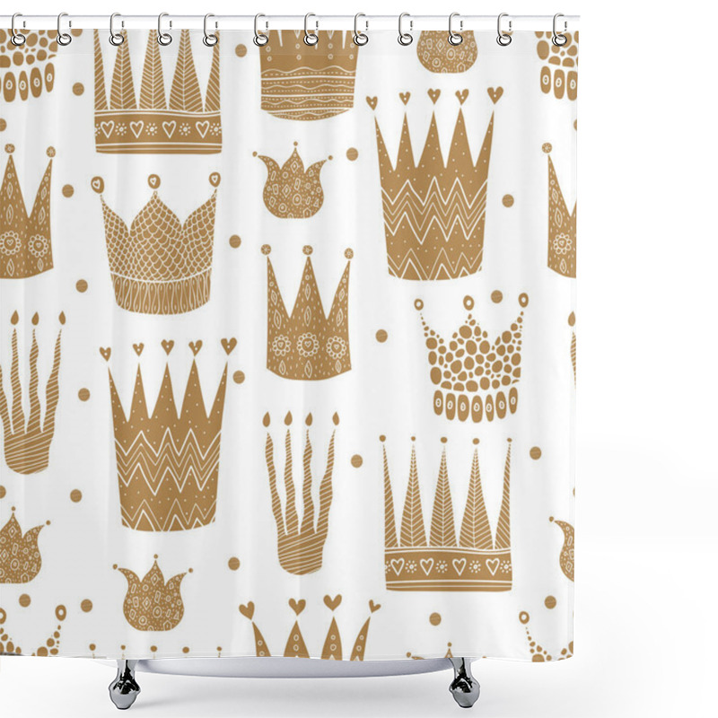 Personality  Luxury Gold Pattern With Crowns And Polka Dots. Can Be Used For Wallpaper, Textile, Invitation Card, Wrapping, Web Page Background. Shower Curtains