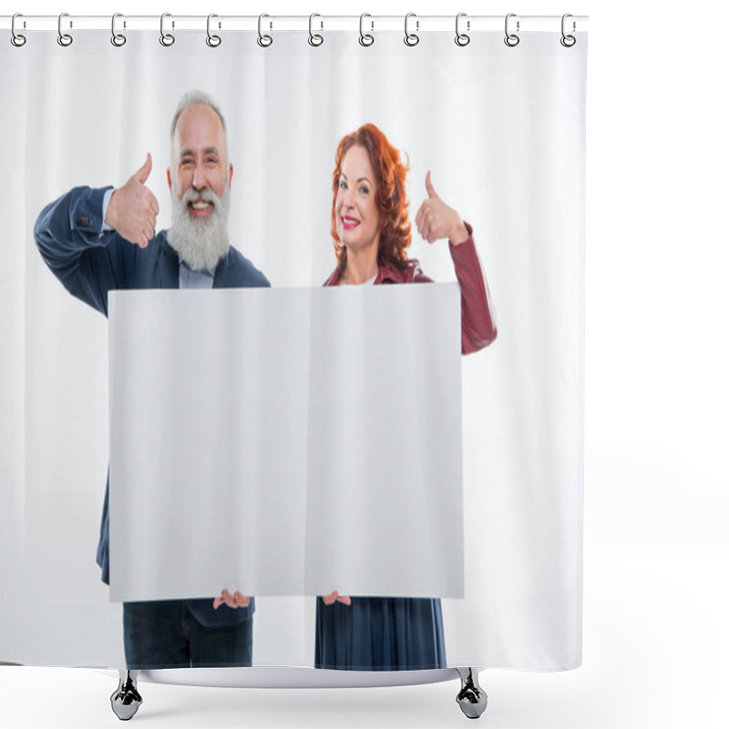 Personality  Couple Holding Blank Card Shower Curtains