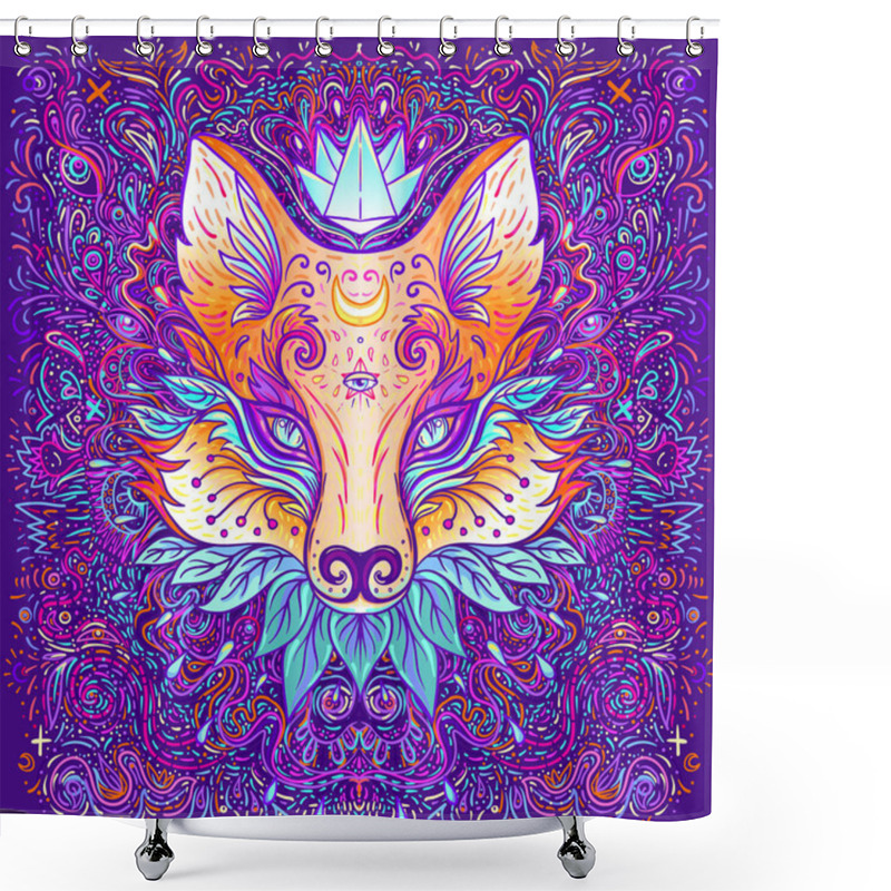 Personality  Cute Fox Face Over Psychedelic Ornate Pattern. Character Tattoo Design For Pet Lovers, Artwork For Print, Textiles. Detailed Vector Illustration. Shower Curtains