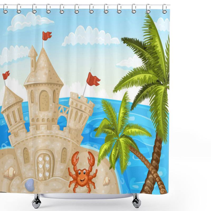 Personality  Illustration Of Sand Castle Shower Curtains