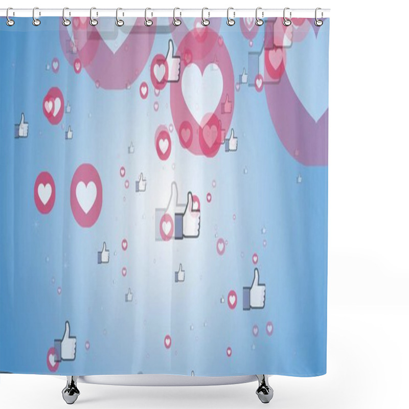 Personality  Animatio Of Social Media Likes And Loves Apearing Fast And Flying To The Top Of Composition On Blue Background Shower Curtains