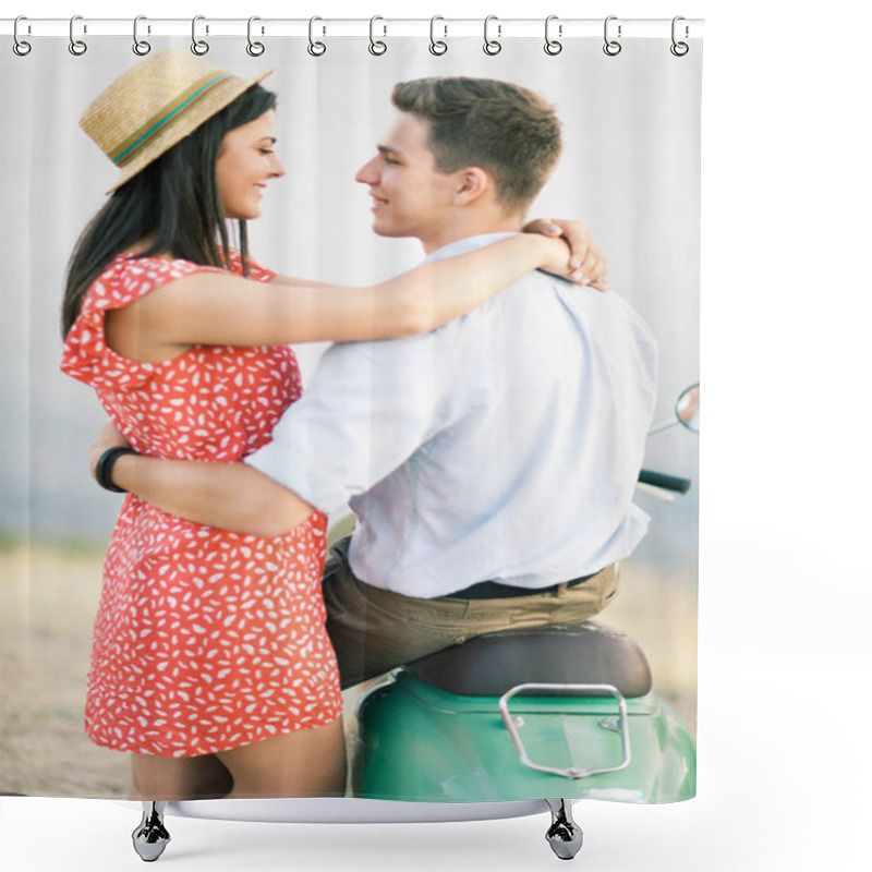 Personality  Young Stylish Couple In Love Walking In Mountains By The Sea. Vine Sunset Summer Mood Shower Curtains