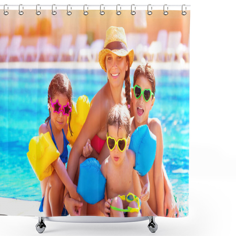 Personality  Happy Family At The Pool Shower Curtains